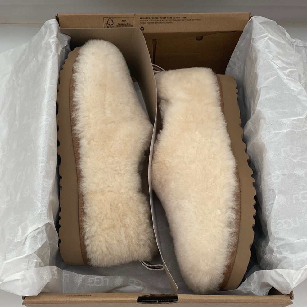 UGG Cream and Tan Shearling Mules